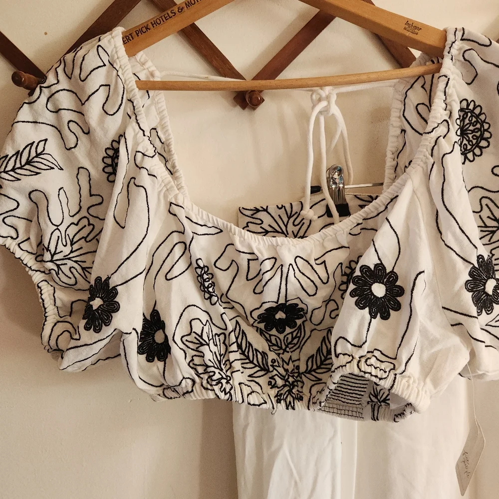 Nwt Free People Lotus Two Piece Set White Blue Embroidered Maxi Skirt Large L - Picture 3 of 13